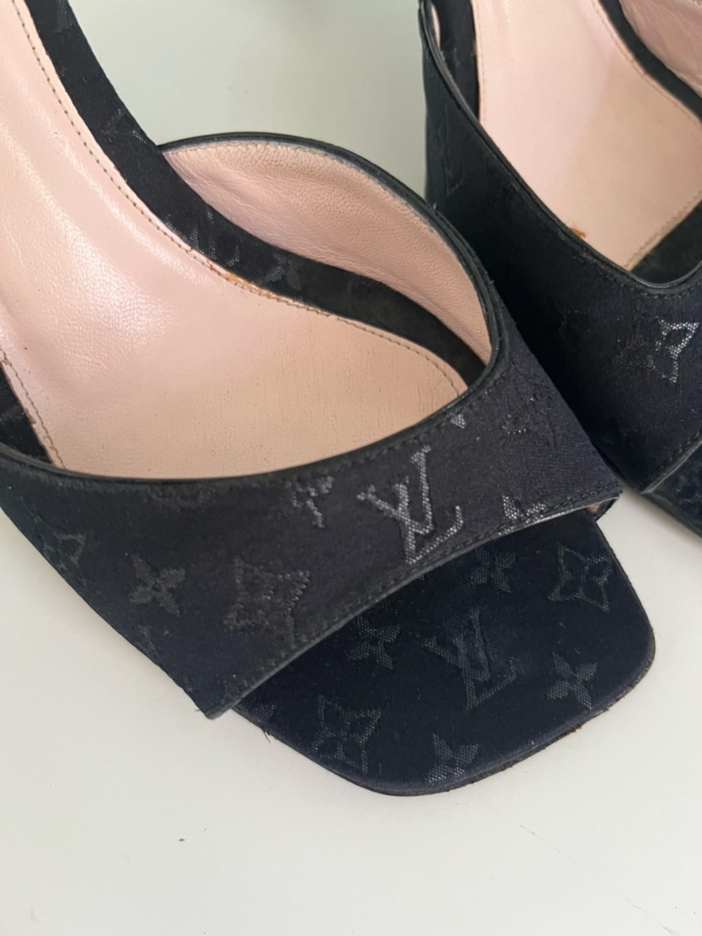 Louis Vuitton Black Monogram Satin Open-Toe Mules